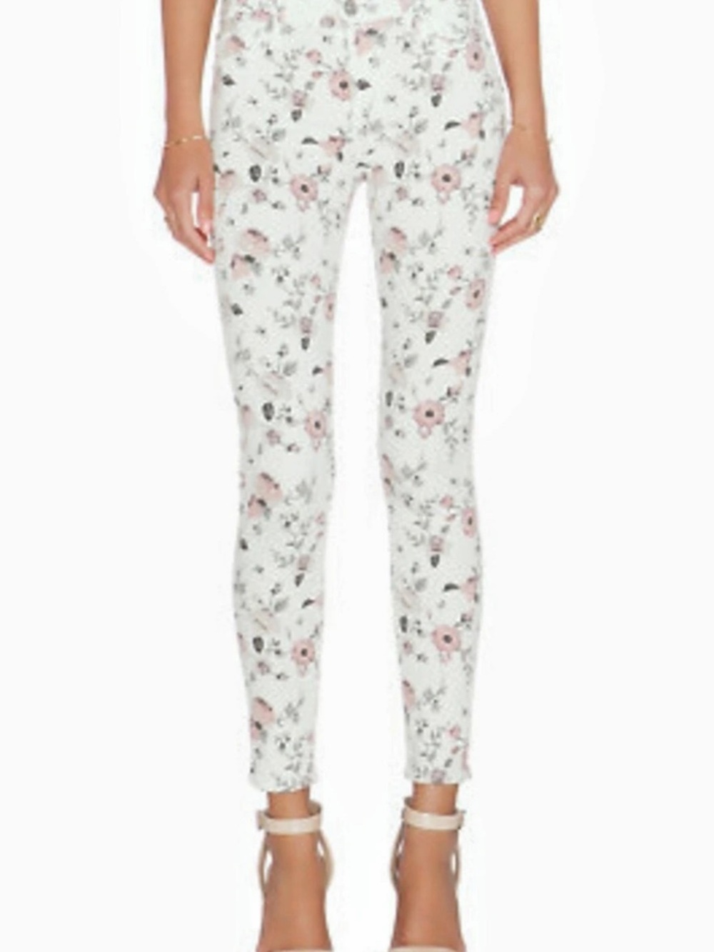 Hudson Floral Skinny Jeans in White & Pink Waist 27 Like New